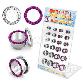 17miy04 display w surgical steel flesh tunnel ferido glued fuchsi ear lobe piercing