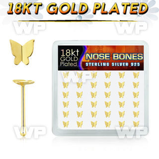 18bbtf36 box w gold plated silver nose bones w flying butterfly