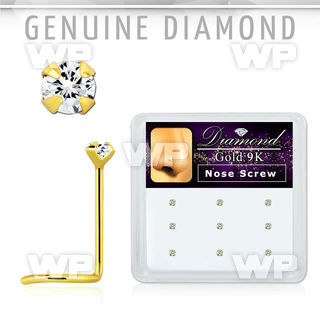 19i36es box w of 9kt gold nose screw prong set 1 5mm round genuin nose piercing