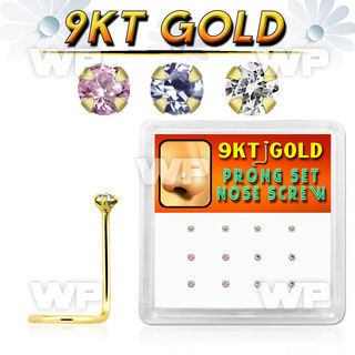 19i36k box w of 9k gold nose screw round 1 5mm prong set cz ston nose piercing