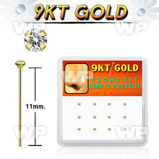 19in3e box w of 9k gold un bent nose stud round 1 5mm clear pron nose piercing