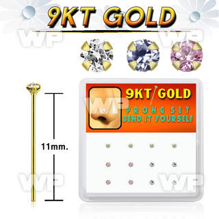 19in3k box w of 9k gold un bent nose stud round 1 5mm prong set nose piercing