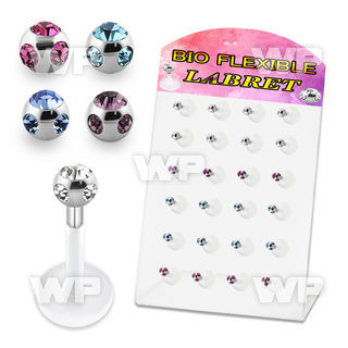 1b4867 display w bio flex labret 3mm multi jewel balls length lower lip piercing