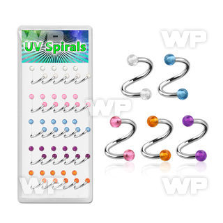 1c3mwt box w of surgical steel eyebrow spirals 1 6mm 3mm acryli eyebrow piercing