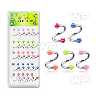 1c3mwy box w of surgical steel eyebrow spirals 1 6mm 3mm acryli eyebrow piercing