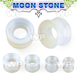 1i344 genuine opalite moon stone double flare flesh tunnel plug ear lobe piercing