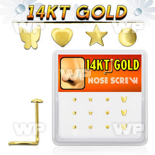 1i360 box w of 14kt gold nose screw mixed shaped tops star nose piercing