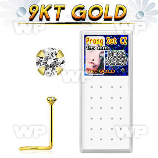 1i3g96 box 24 pcs 9kt gold nose screw 1 5mm prong set clear cz nose piercing