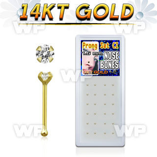 1i4g96 box w 9k gold nose bone 1 5mm clear prong set round cz nose piercing