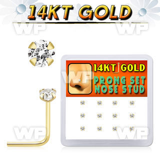 1iu3y 14k gold nose studs 2mm clear cz prong 12pcs