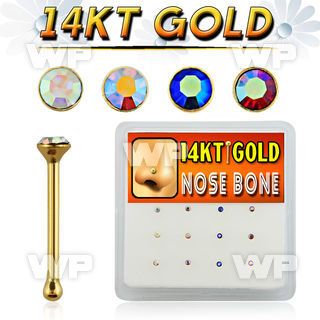 1iu4e display box w of solid 14k gold nose bone 1 5mm round nose piercing