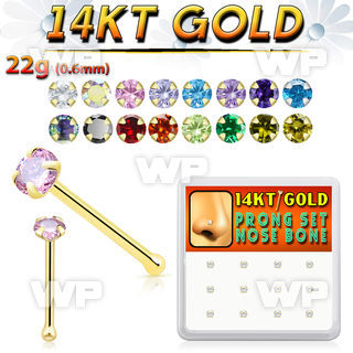 1iu4y box w of 14kt gold nose bone 2mm prong set clear round nose piercing
