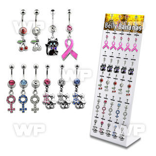 1j8fe4 display w steel belly bananas 1 6mm assorted cute dangli belly piercing