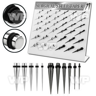 1jfmel display w black ion plated surgical steel tapers double ear lobe piercing