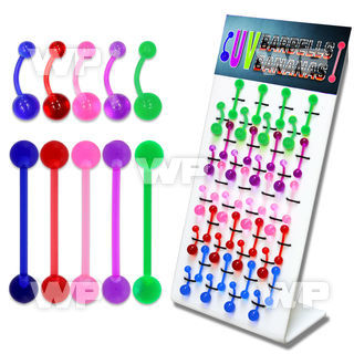1jq4c display w of assorted flexible acrylic tongue bars 1 6mm belly piercing