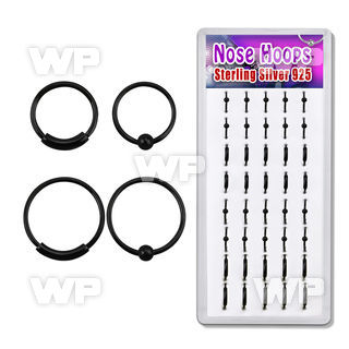 1u3j0p box w black plated silver nose rings out ball an oute nose piercing