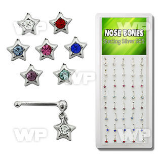 1u41jk box w silver 925 nose bone dangling star round center nose piercing