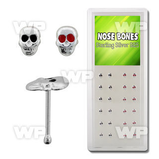 1u432j box w silver nose bone skull top red colored resin eyes nose piercing