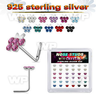 3f4hdjzy silver l shaped nose pins 22g butterfly crystals 36