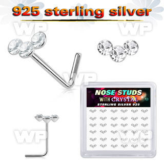 3f6h46zy silver l shaped nose pins 22g clear crystals 36