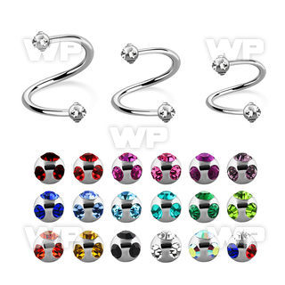 3mw6z surgical steel eyebrow spiral 1 2mm 3mm multi jewel ball eyebrow piercing