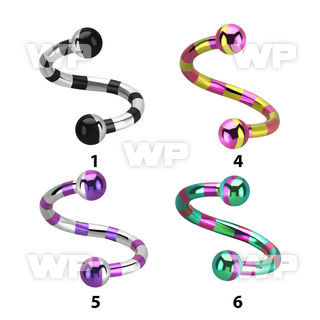 3mwjr zebra striped ion plated surgical steel eyebrow spiral eyebrow piercing