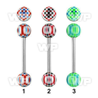 441fh surgical steel tongue bar 1 6mm 6mm acrylic checker ball tongue piercing