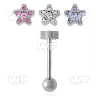 443a6 surgical steel tongue bar 1 6mm star shaped top crystals tongue piercing