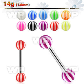 444w surgical steel tongue bar 1 6mm 6mm acrylic beach balls nipple piercing