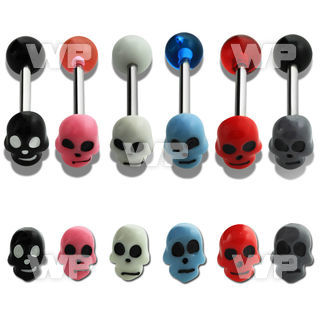 44732e surgical steel tongue bar 1 6mm flat 6mm skull top 6mm tongue piercing