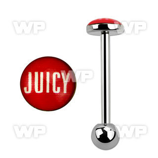 44dc6n surgical steel tongue bar 1 6mm flat top juicy logo len nipple piercing