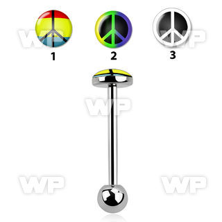 44dmw7 surgical steel tongue bar 1 6mm flat toppeace sign logo nipple piercing