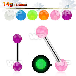 44ibs surgical steel tongue bar 1 6mm 5mm glow in the dark nipple piercing