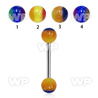 44irz surgical steel tongue bar 1 6mm 6mm acrylic tricolor gli nipple piercing