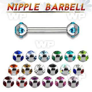 44kjr6 surgical steel nipple barbell 1 6mm 4mm multi jewel ball nipple piercing