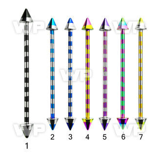 44rua4 ion plated surgical steel industrial barbell zebra stripe tongue piercing