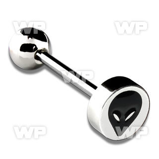 44w6s implant grade surgical steel tongue barbell with 8mm alien head logo top