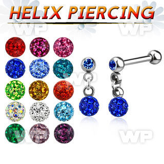 44wa0e surgical steel helix barbell 1 2mm 3mm balls dangling helix piercing