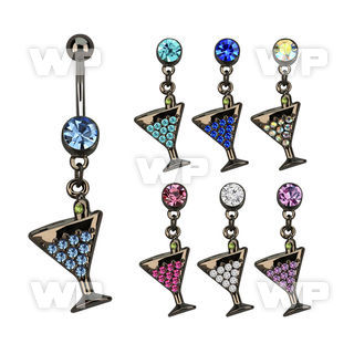 461j7ak steel belly ring dangling dangling martini glass olive belly piercing