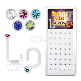 483ojf0p box w bio flex nose screw spirals 1mm 1 5mm round crysta nose piercing