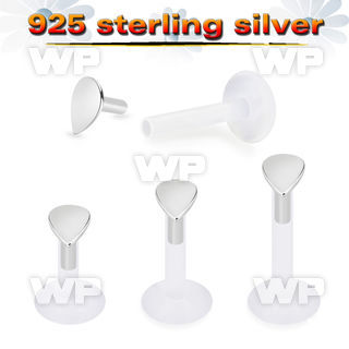 48b41a bioplast labret stud 16g silver teardrop shape top