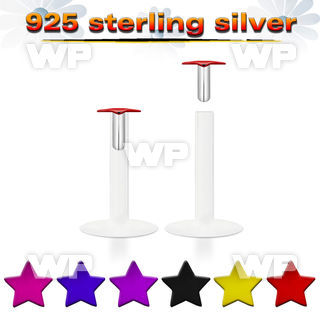 48b43m bio flex labret 1 2mm star shaped color plated silver belly piercing