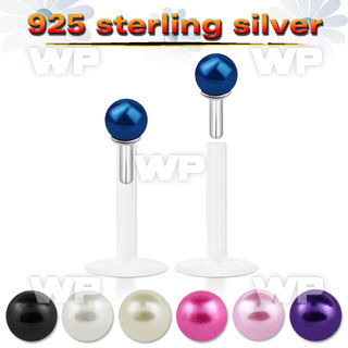 48b4ma bio flex labret 1 2mm silver top3mm faux pearl ball belly piercing