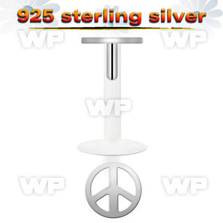 48b4me bio flex labret 1 2mm silver 925 peace sign shaped top belly piercing