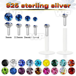 48ba bio flex labret 1 2mm push in silver top 1 5mm 3mm cryst belly piercing