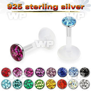 48bda bioplast labret stud silver multicrystal ferido flat