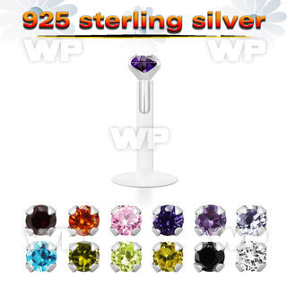 48bgksj bio flex labret 1 2mm silver 925 top round 2 5mm prong belly piercing
