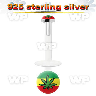 48bi09 bio flex labret 1 2mm 3mm flat push in silver 925 topgre lower lip piercing