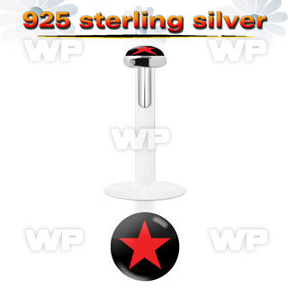 48bi0l bio flex labret 1 2mm 3mm flat push in silver 925 topred lower lip piercing