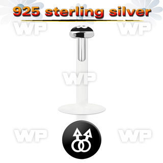 48bi0z bio flex labret 1 2mm 3mm flat push in silver 925 topwhi lower lip piercing
